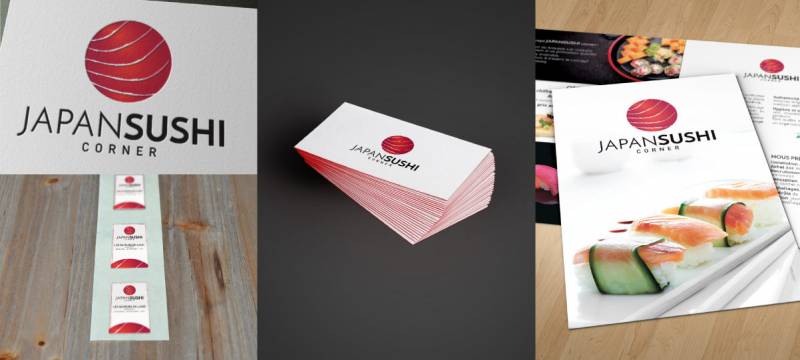 graphiste marseille projet d'identité visuelle pour japan sushi corner marseille carte de visite logo dépliant étiquettes adhésives